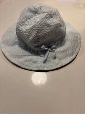 Light Blue and White Seersucker Sun Hat with Bow